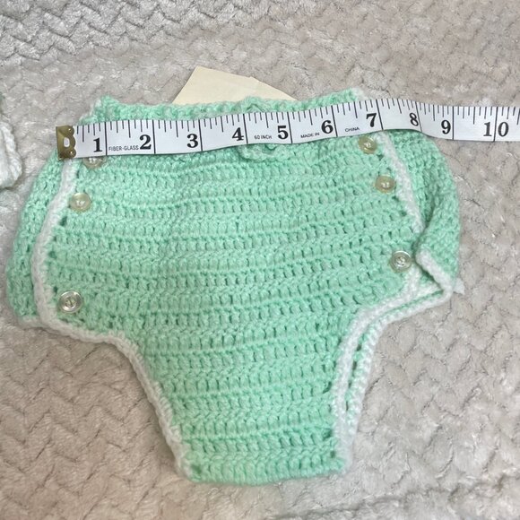 Vintage Handmade Light Green Knitted 2 piece Infant Outfit OS OOAK - Picture 9 of 10